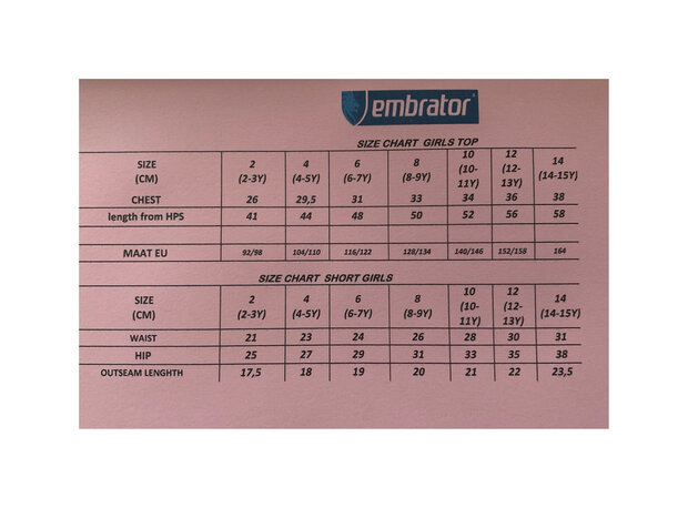 embrator maattabel