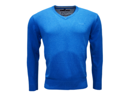 Trui met V-hals midden blauw melange M Trui met V-hals midden blauw melange M