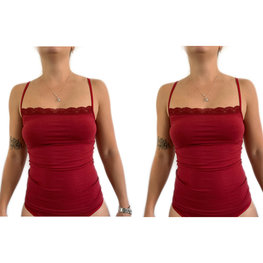 Lydia 2-pack Spaghetti hemdje met kant donker rood Alleen 3XL