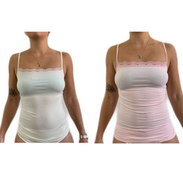 Lydia 2-pack Spaghetti hemdjes met kant licht roze/creme Alleen 3XL