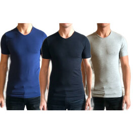 DICE 3-stuks T-shirt V-hals zwart/grijs/blauw S en XXL