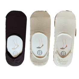 Heren 3-pack Invisible Sneakersokken met anti-slip beige/o.wit/donker bruin